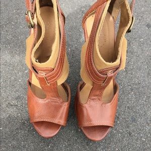 Brown and tan high heels